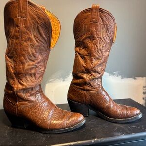 Nacona Brown Cowboy Boots with Decorative Stitching and Pointed Toe
